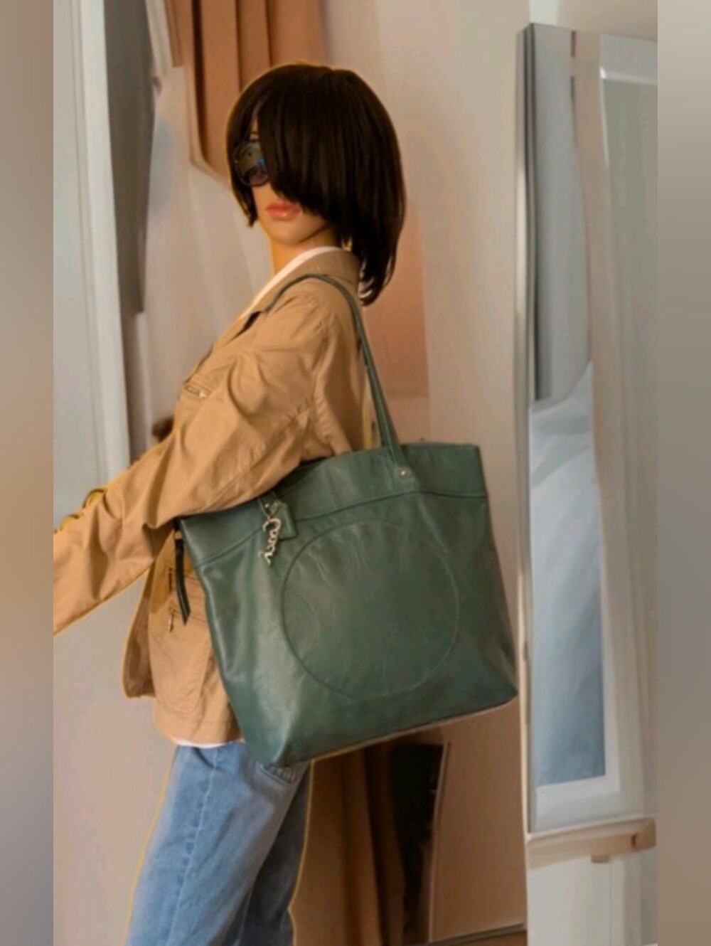 Coach F18336 Laura Leather Tote/Shoulder Bag in Green XL